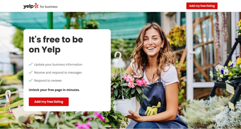 Yelp listing sign up page.